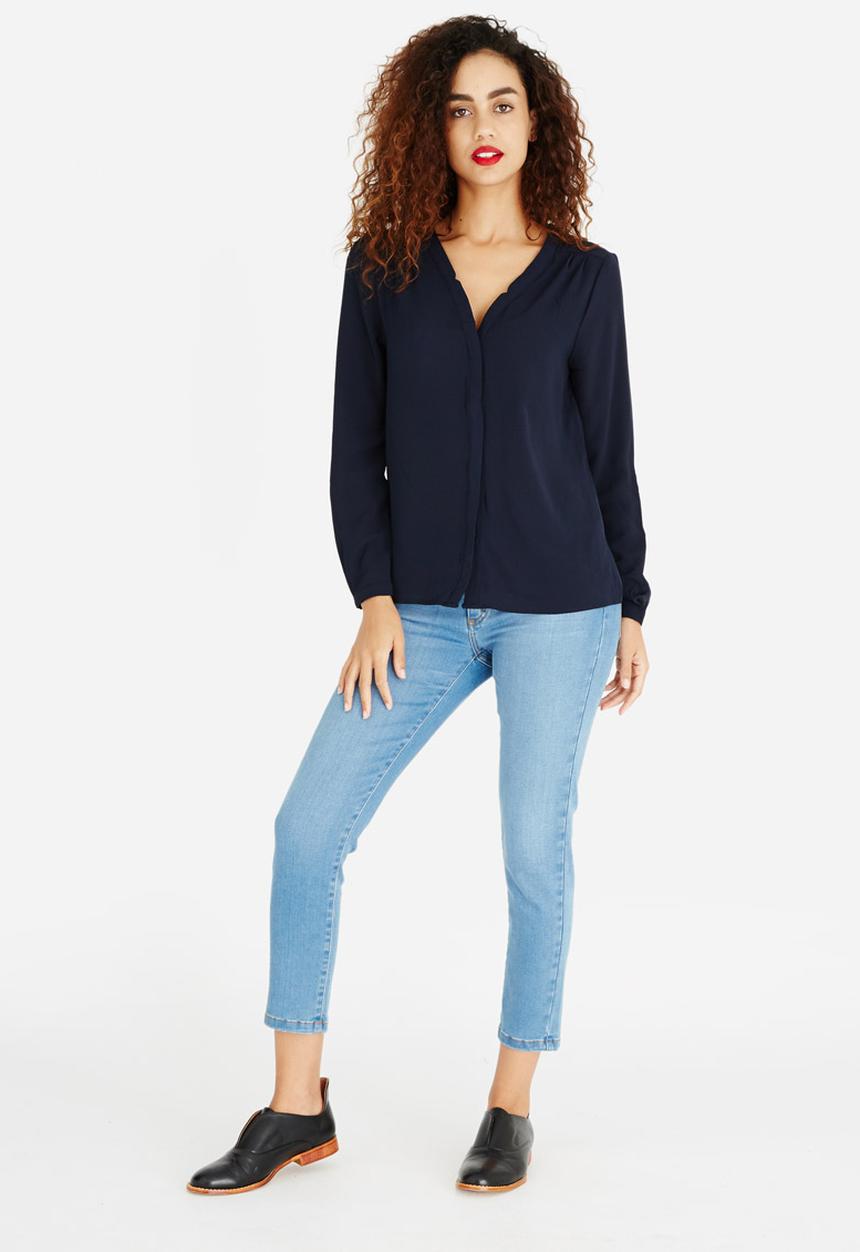 ONLY - Nova Lux Pleat Detail Blouse Navy