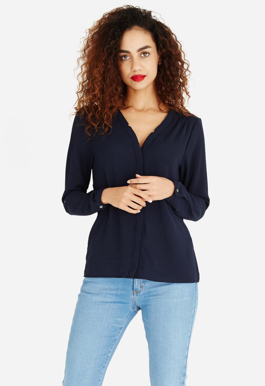 ONLY - Nova Lux Pleat Detail Blouse Navy