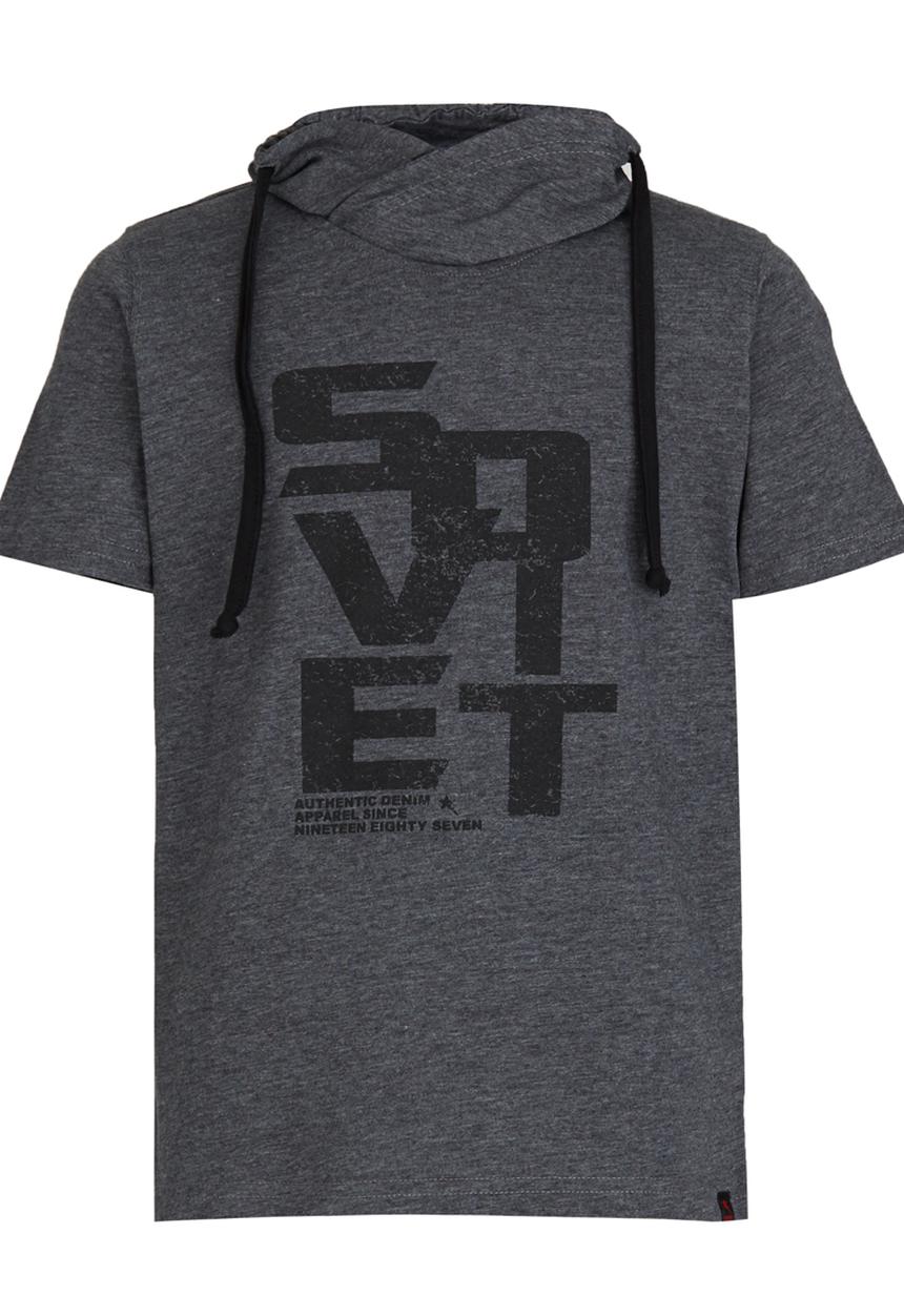 SOVIET - Printed Snood  Tee Dark Grey