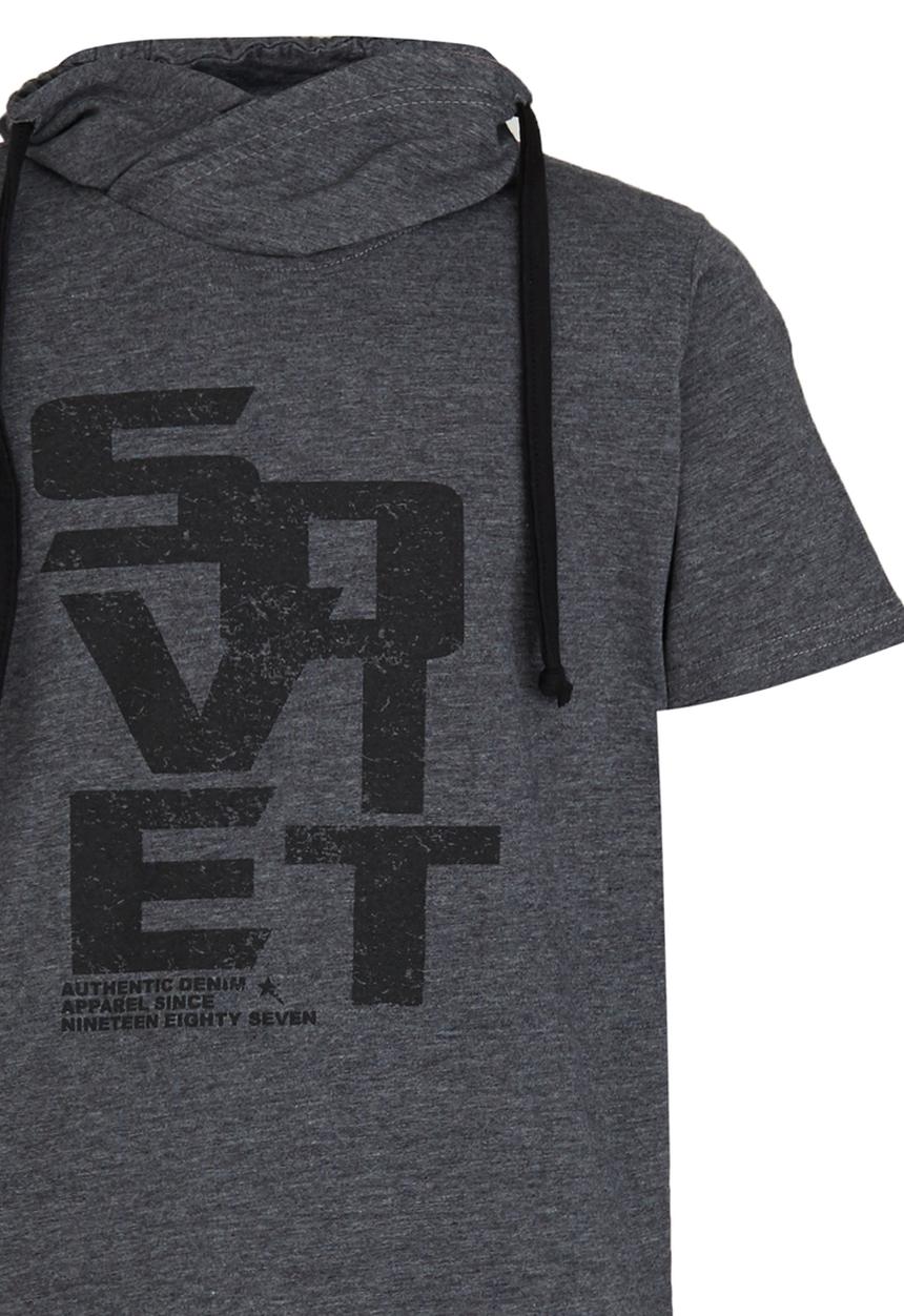 SOVIET - Printed Snood  Tee Dark Grey