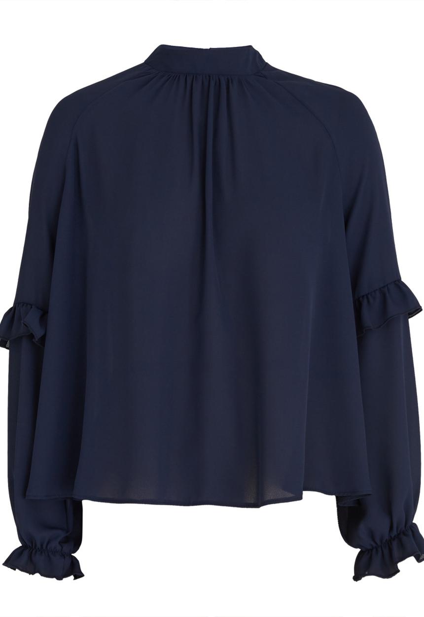edit - Long-sleeve Blouse with Frills Navy