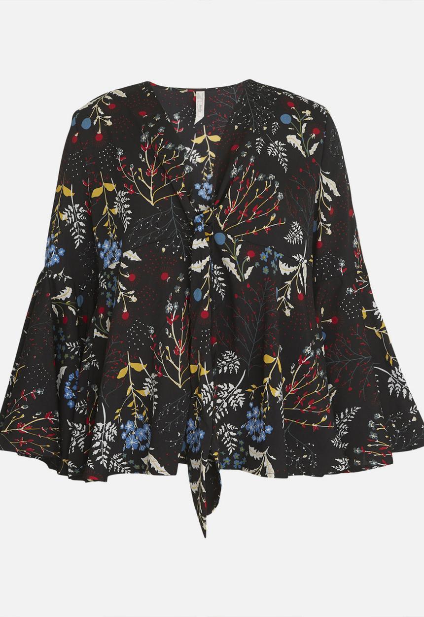 Revenge - Long Sleeve Ruffle Top Black