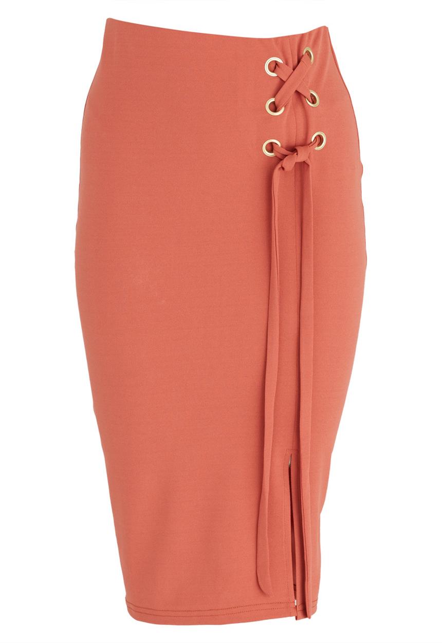 edit - Eyelet Detail Midi Skirt Tan