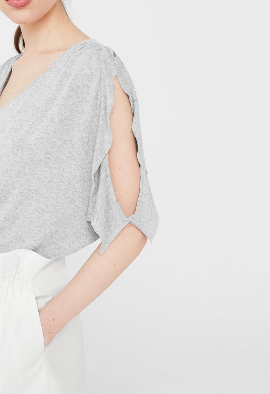 MANGO - Cut-out Detail T-shirt Grey