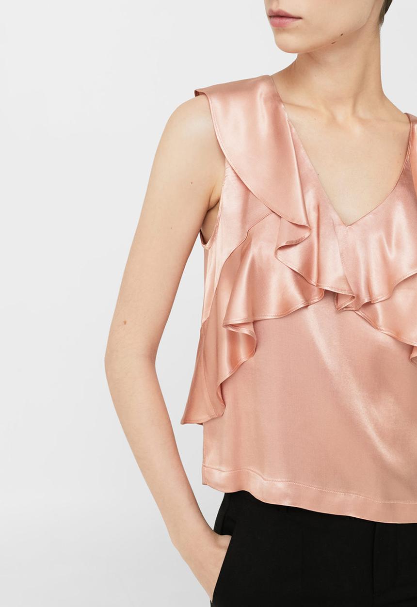 MANGO - Frilled Flowy Top Peach
