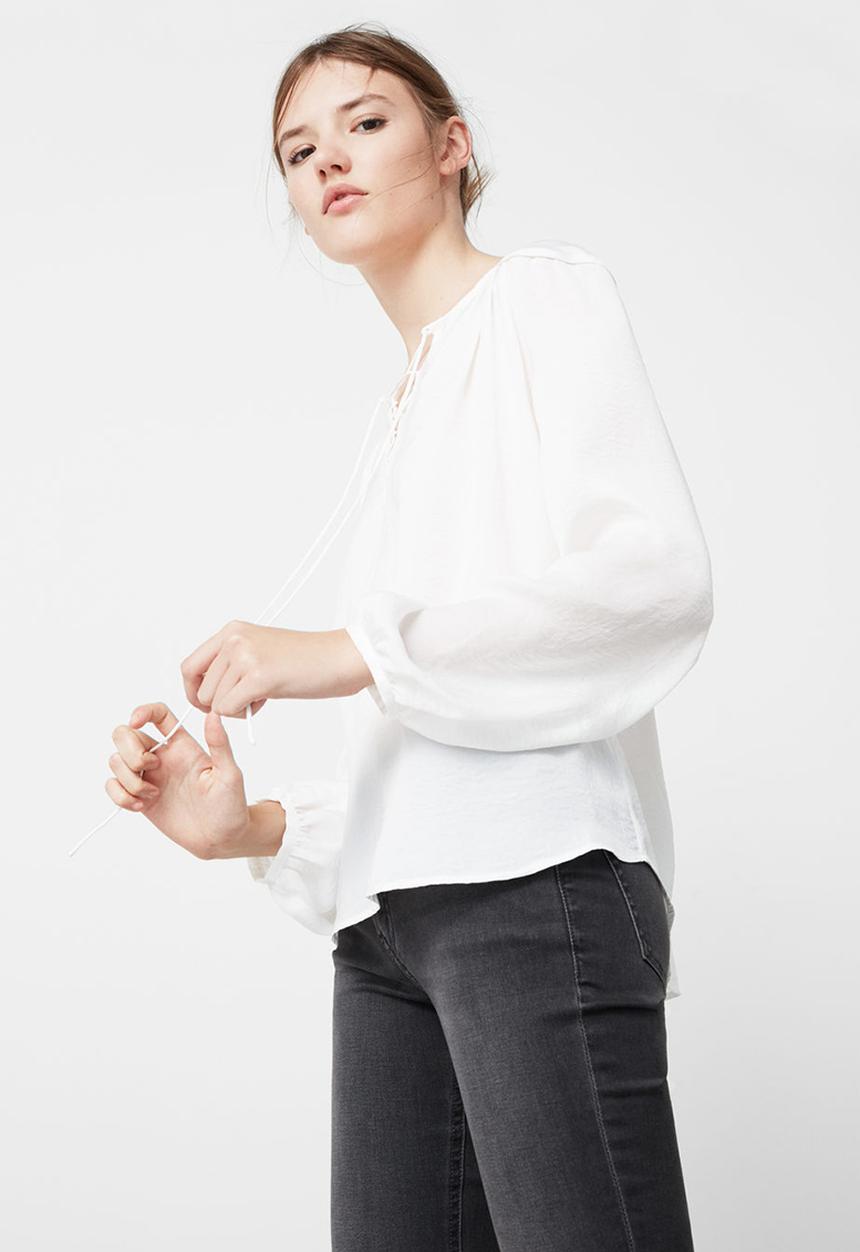 MANGO - Lace-up Blouse Off White