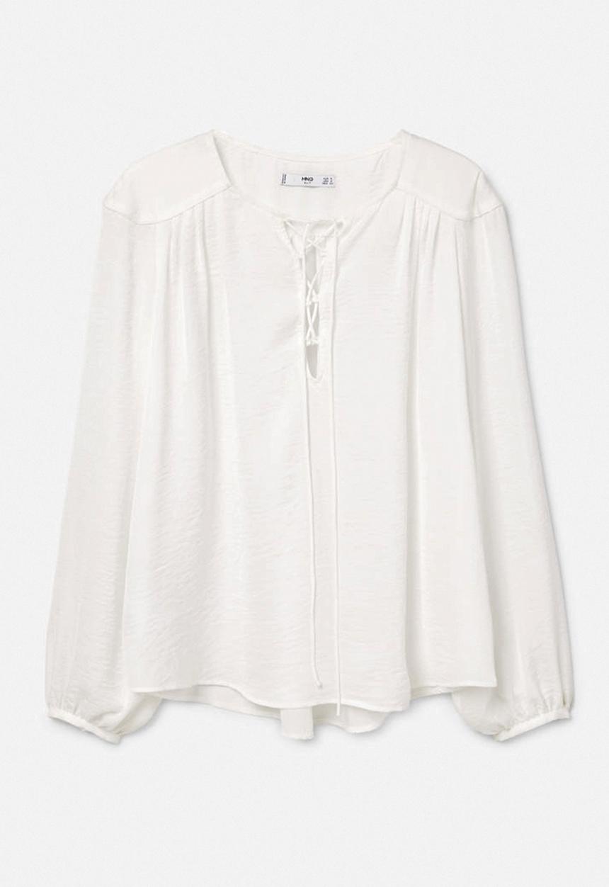 MANGO - Lace-up Blouse Off White