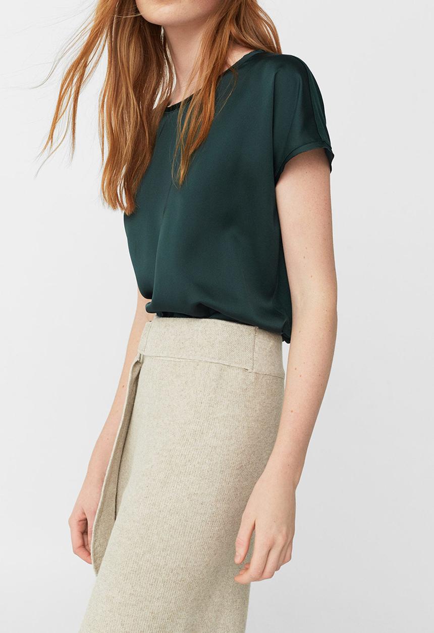 MANGO - Flowy Short Sleeve T-Shirt Dark Green