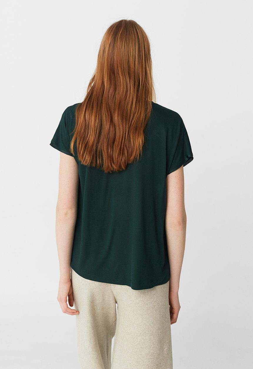 MANGO - Flowy Short Sleeve T-Shirt Dark Green