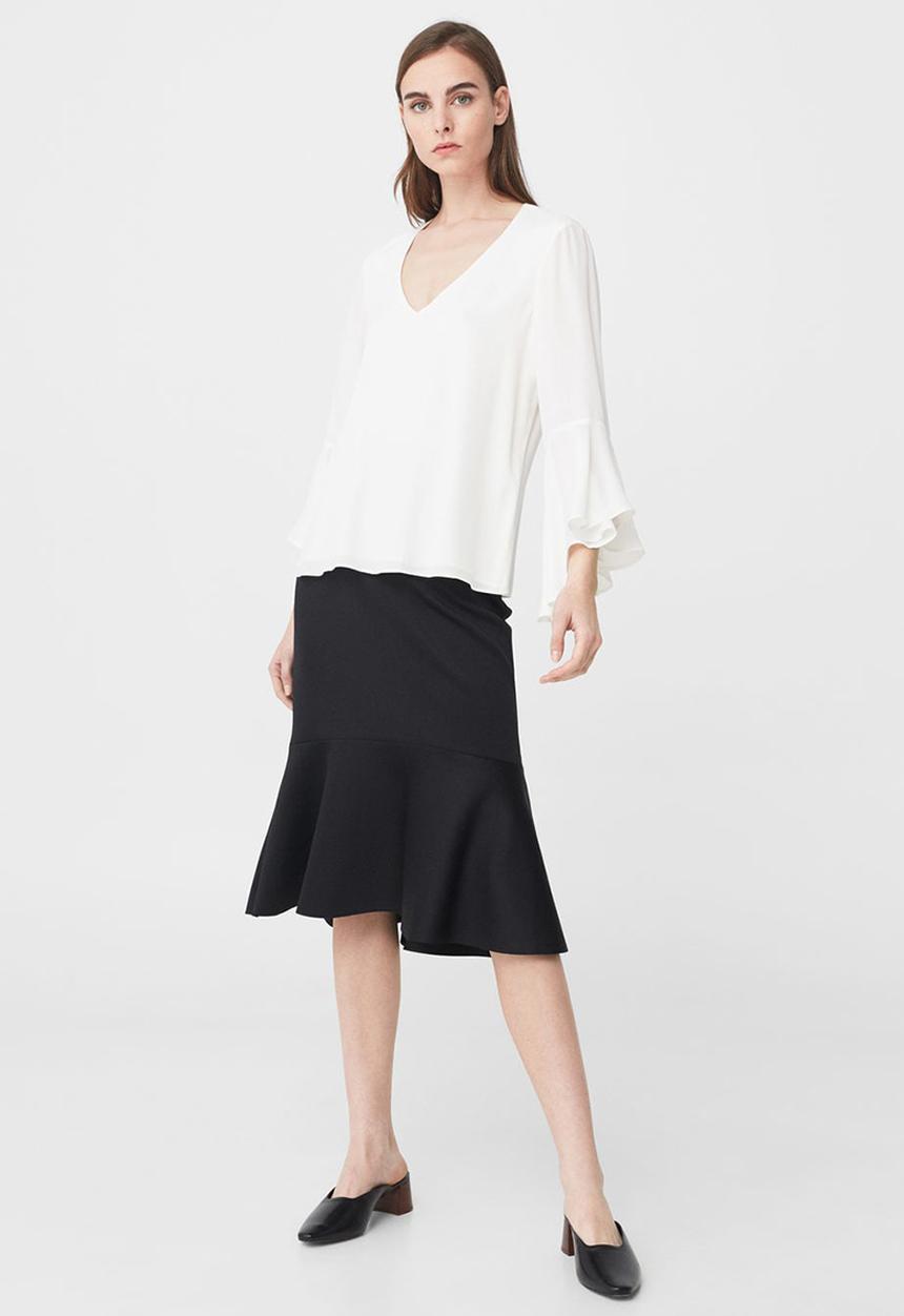 MANGO - Ruffled Sleeve Blouse Off White