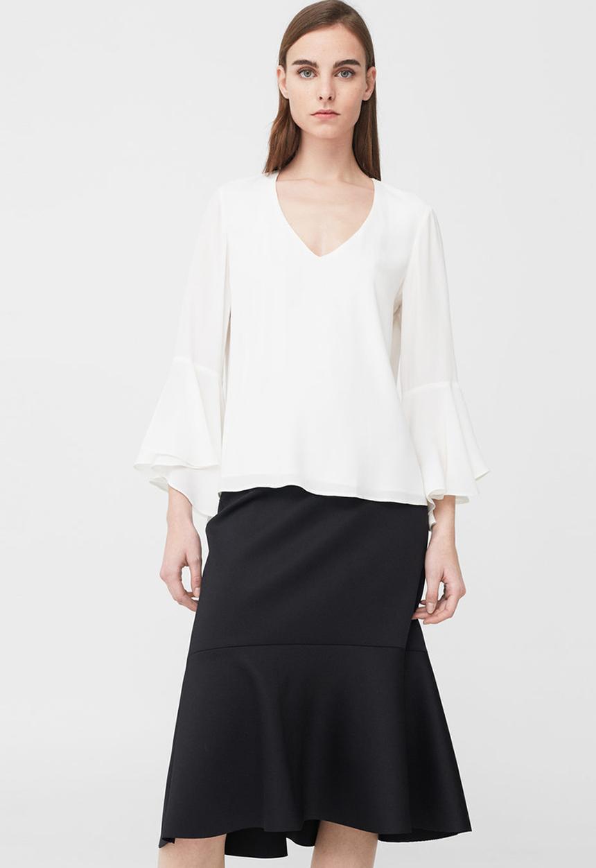 MANGO - Ruffled Sleeve Blouse Off White