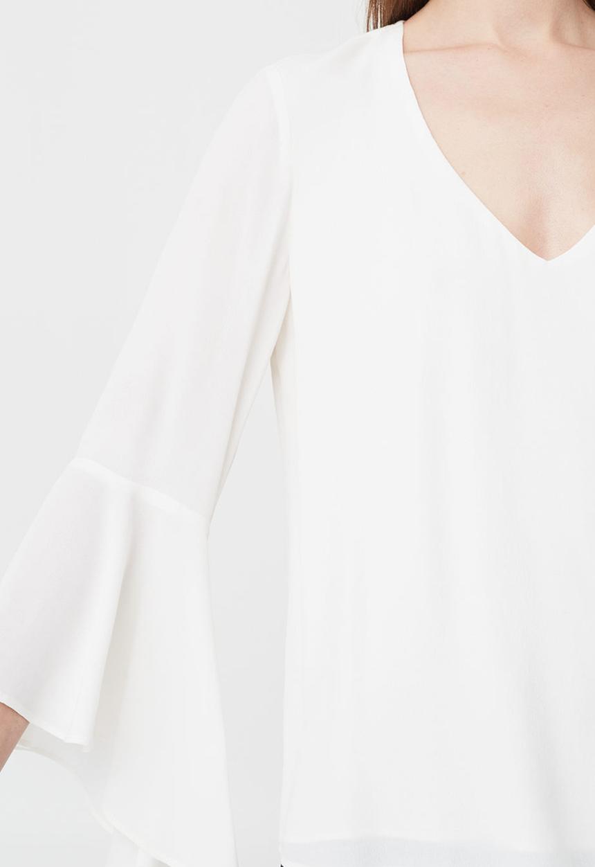 MANGO - Ruffled Sleeve Blouse Off White