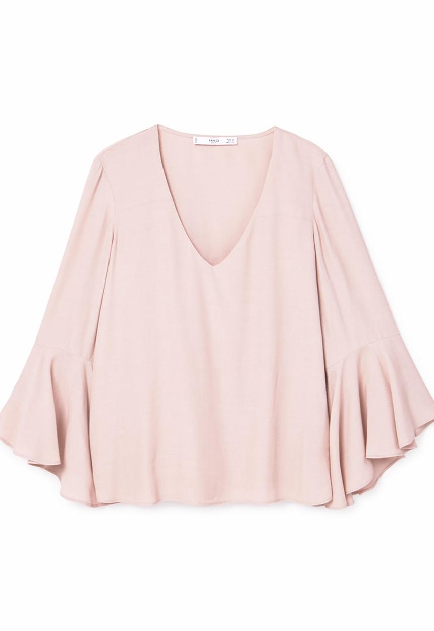 MANGO - Ruffled Sleeve Blouse Pale Pink