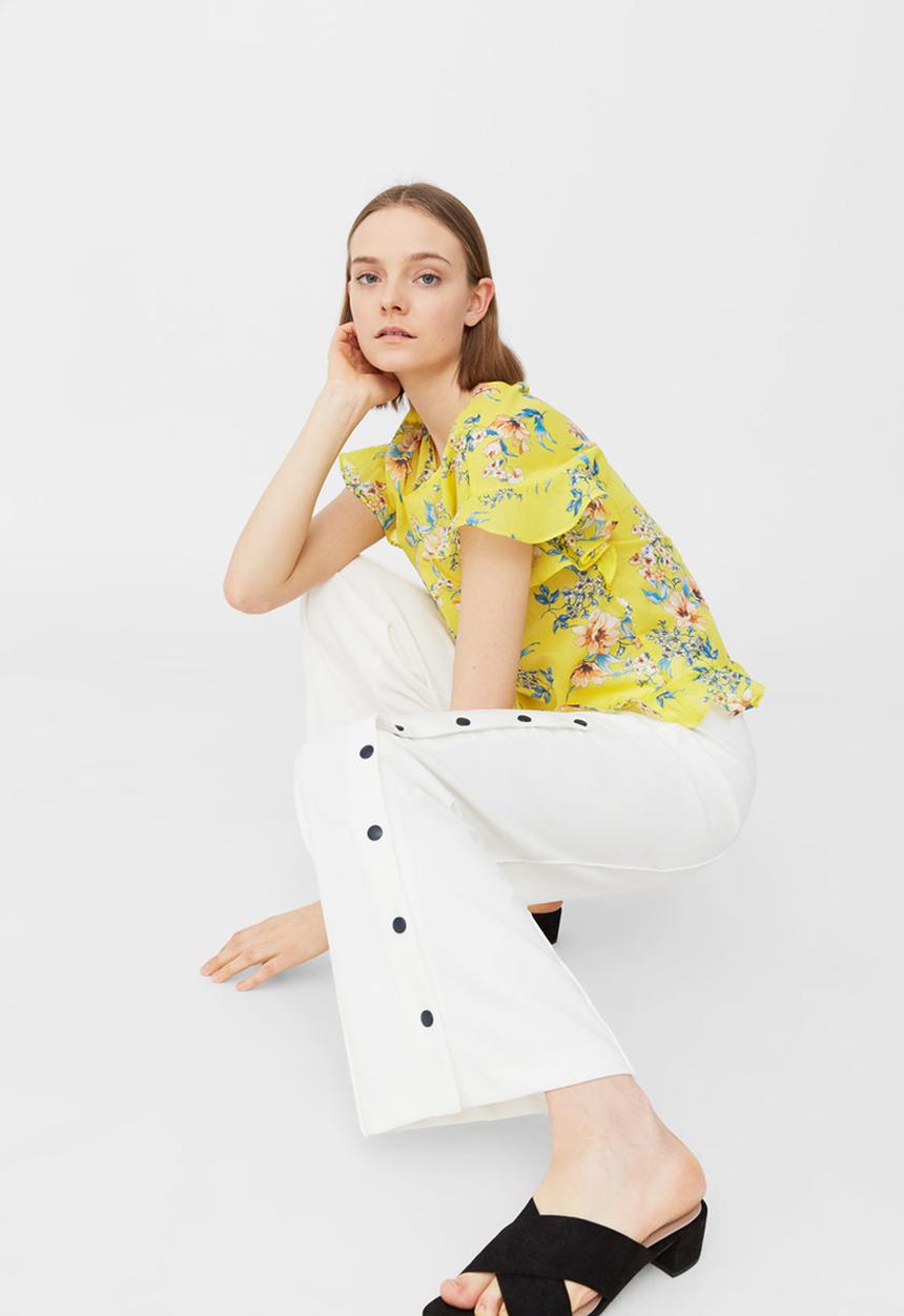 MANGO - All-over Print Ruffle Blouse Yellow