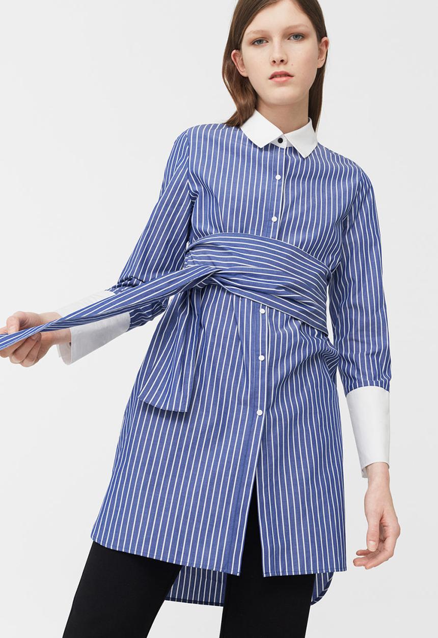 MANGO - Oversized Striped Shirt Blue and White