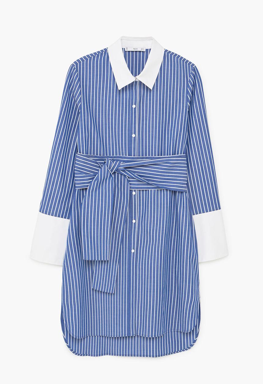 MANGO - Oversized Striped Shirt Blue and White