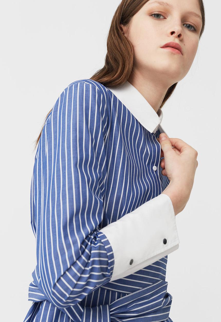 MANGO - Oversized Striped Shirt Blue and White