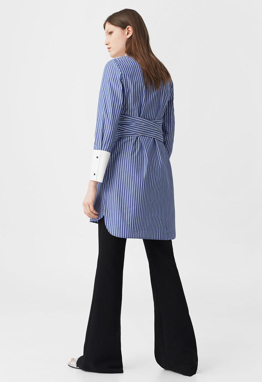 MANGO - Oversized Striped Shirt Blue and White