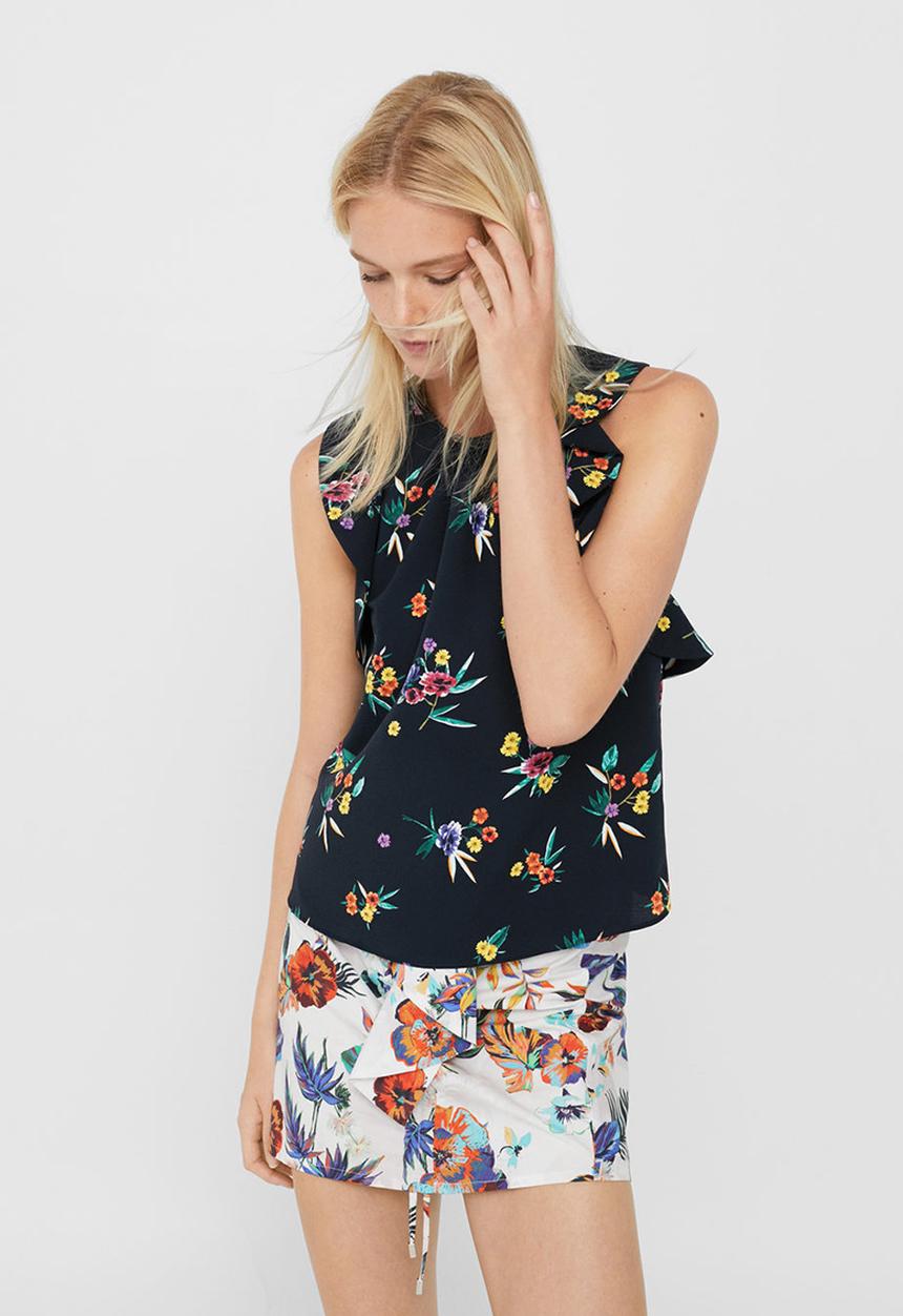MANGO - Ruffled Top Navy