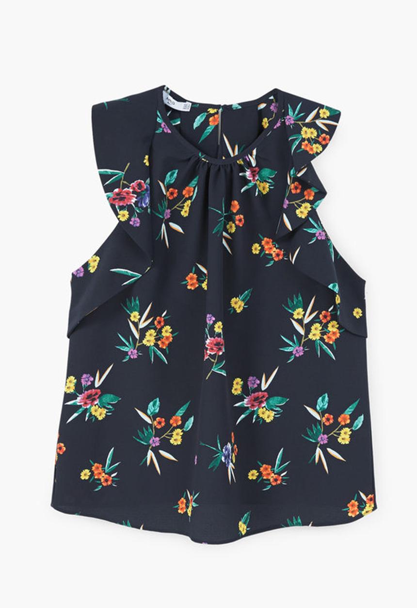 MANGO - Ruffled Top Navy
