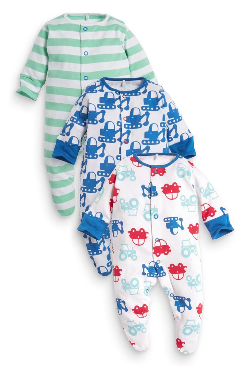 Next - 3-pack Digger Sleepsuits Pale Grey Pale Grey