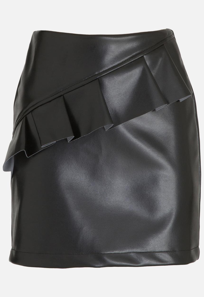 STYLE REPUBLIC - Leather-like Frill Mini Skirt Black