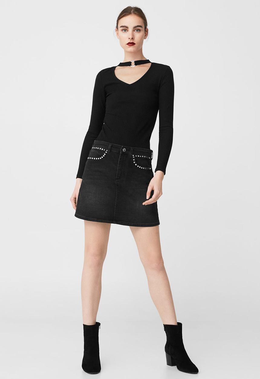 MANGO - Neck Detail T-Shirt Black