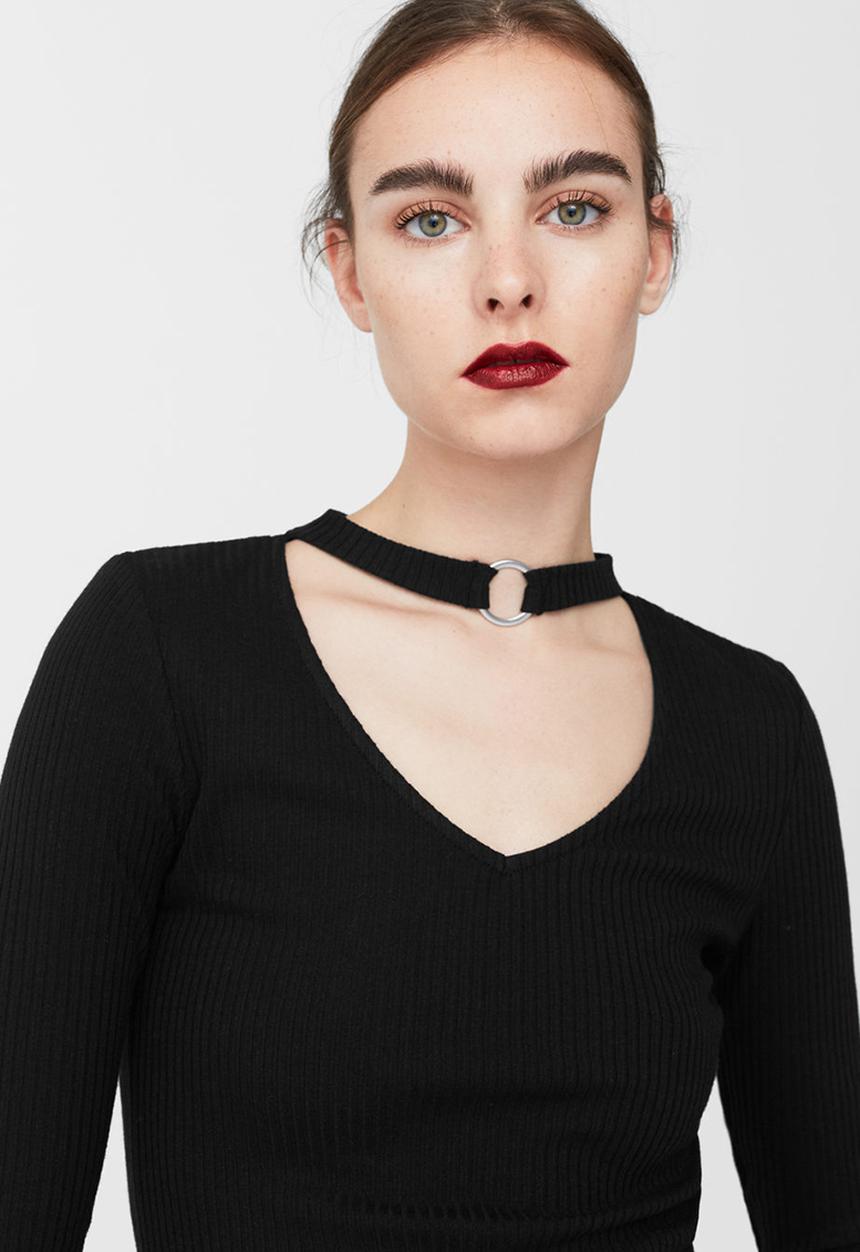 MANGO - Neck Detail T-Shirt Black