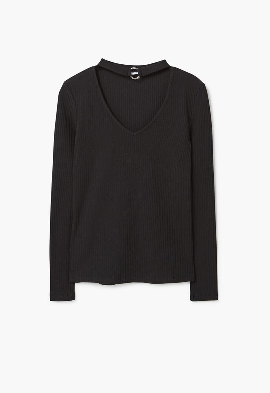 MANGO - Neck Detail T-Shirt Black