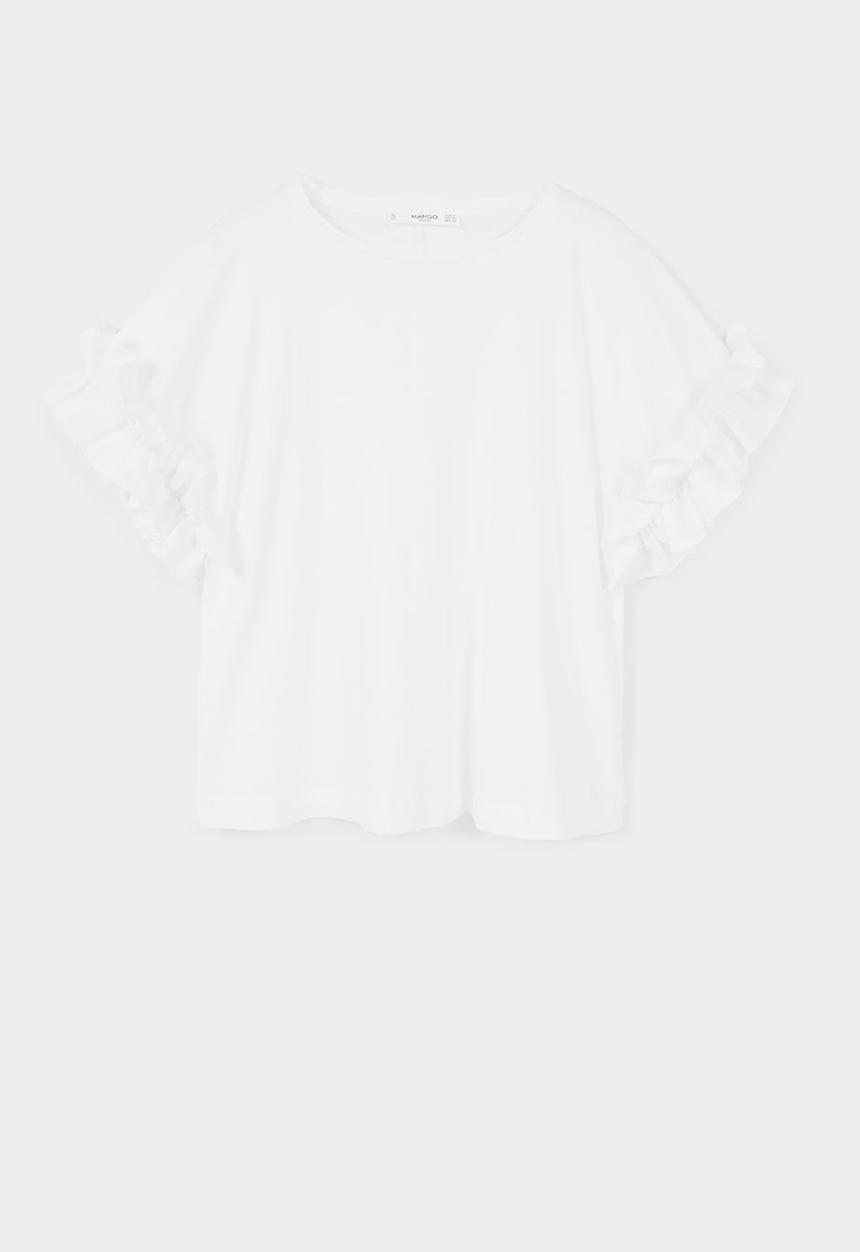 MANGO - Ruffled Sleeve T-shirt White