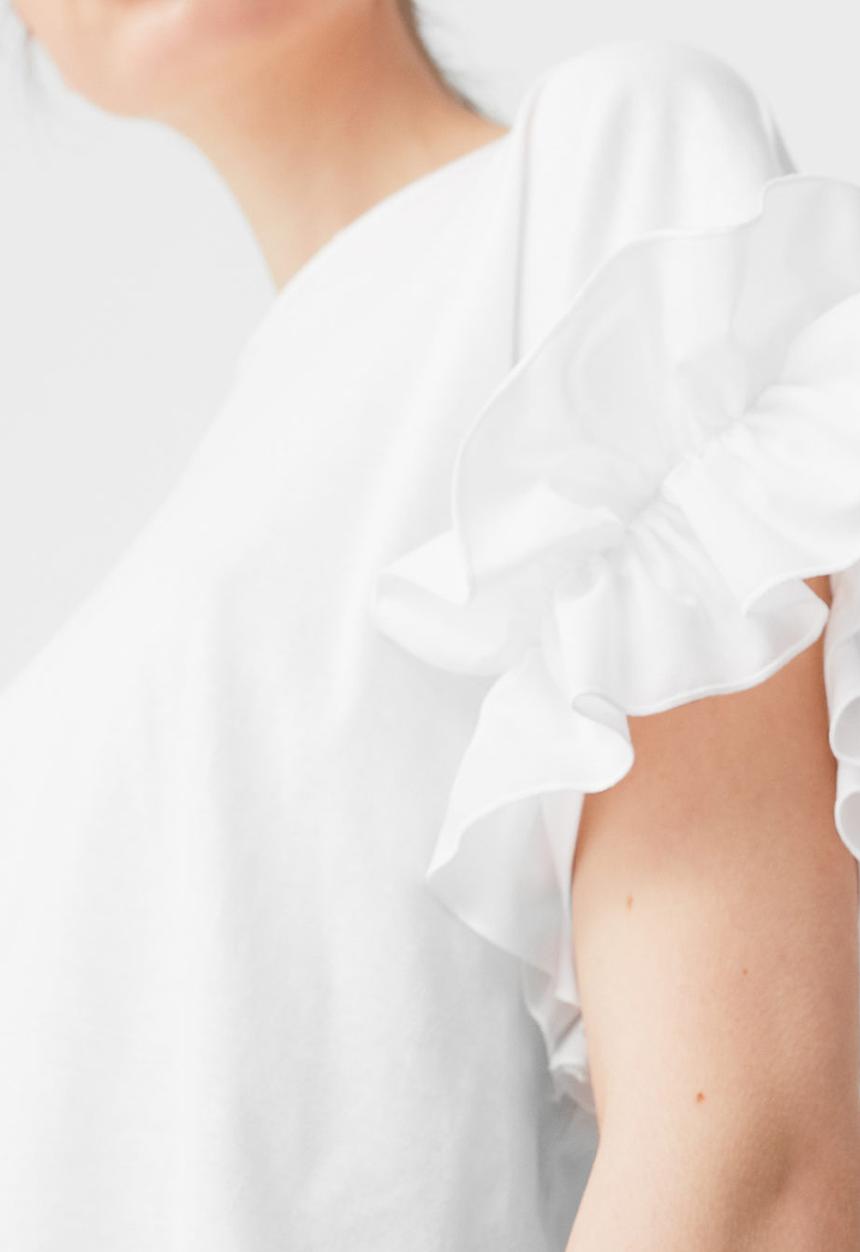 MANGO - Ruffled Sleeve T-shirt White
