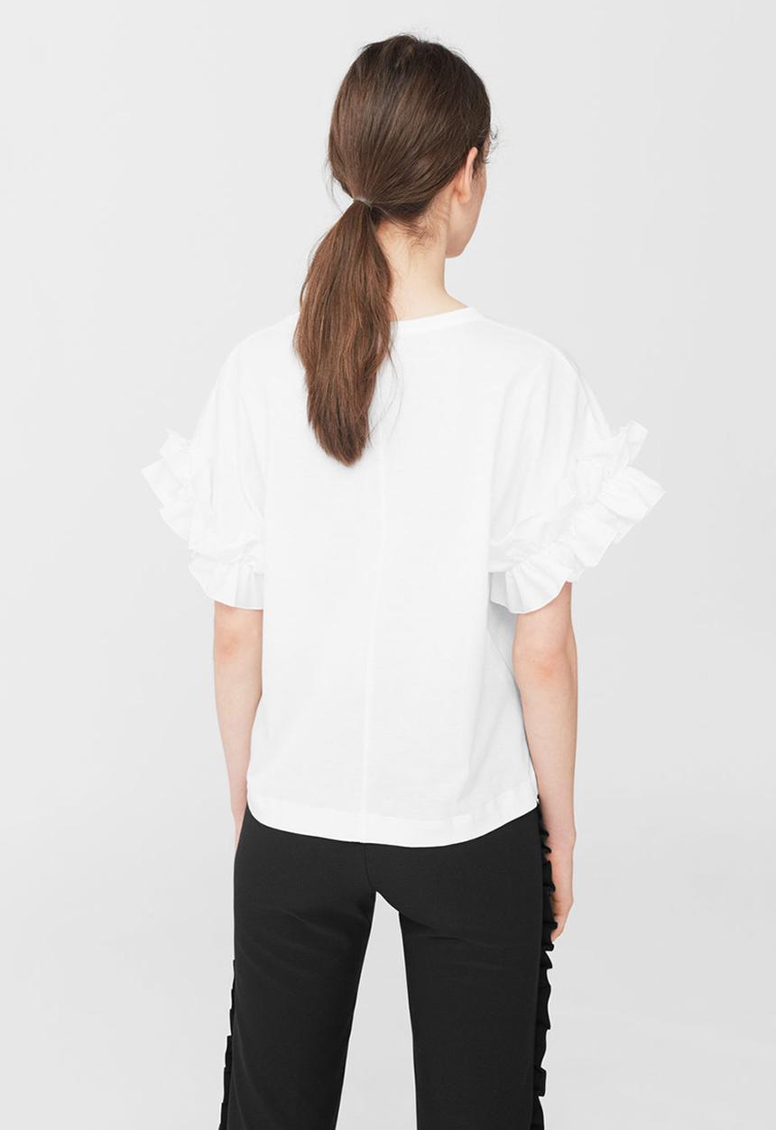 MANGO - Ruffled Sleeve T-shirt White