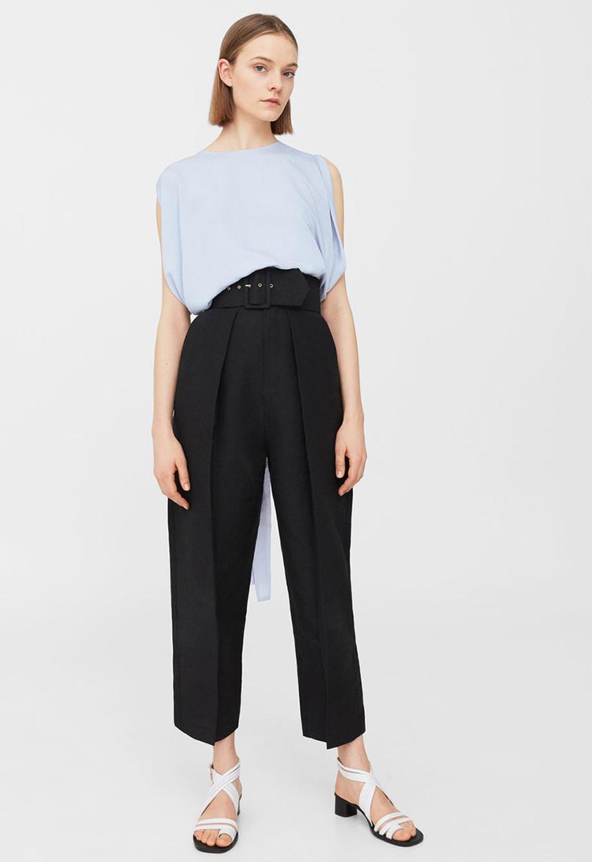 MANGO - V-back Blouse Pale Blue