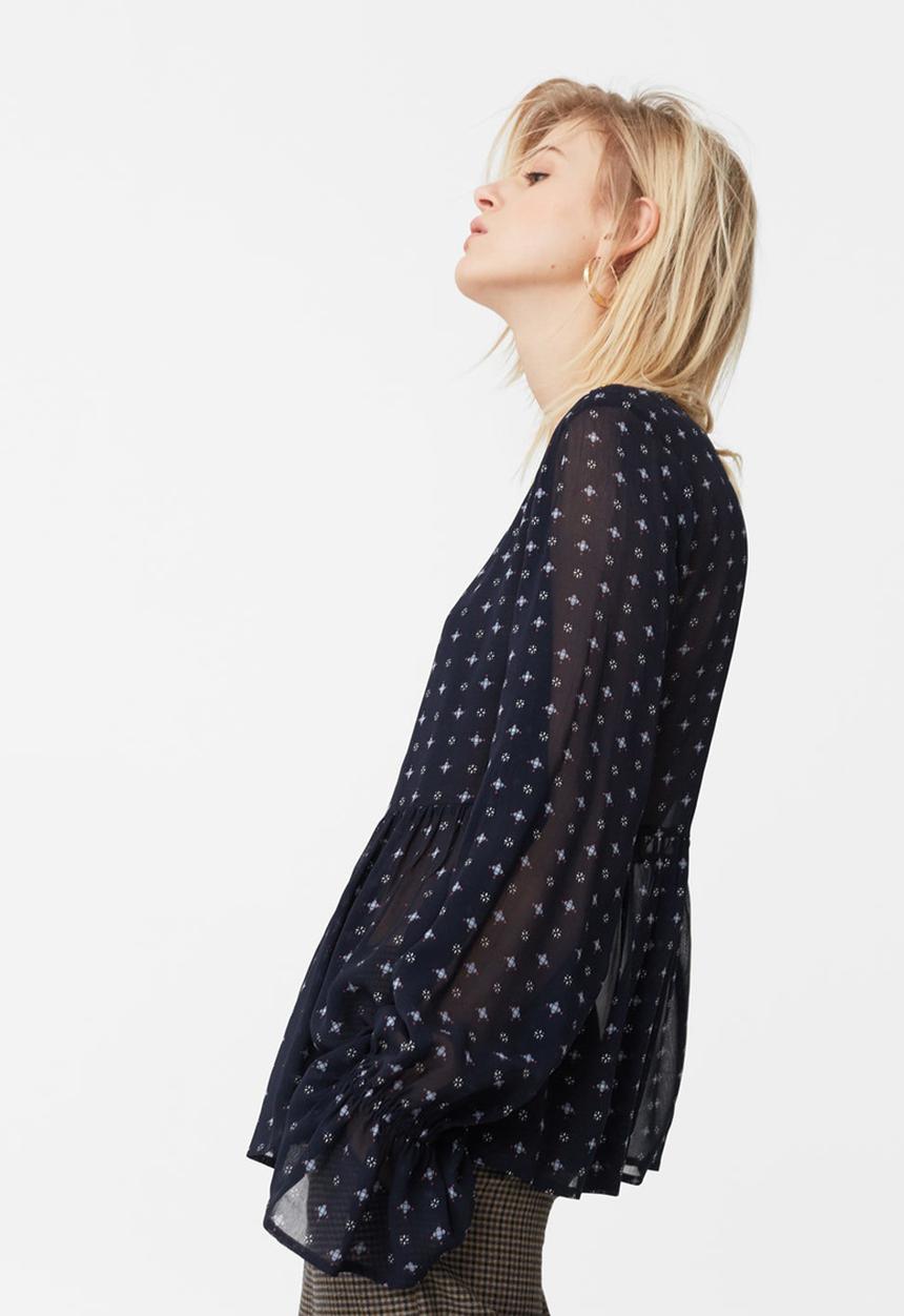 MANGO - Frill Detail Blouse Navy