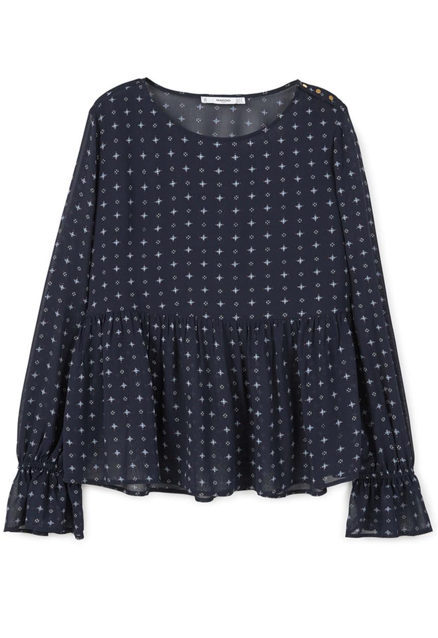 MANGO - Frill Detail Blouse Navy