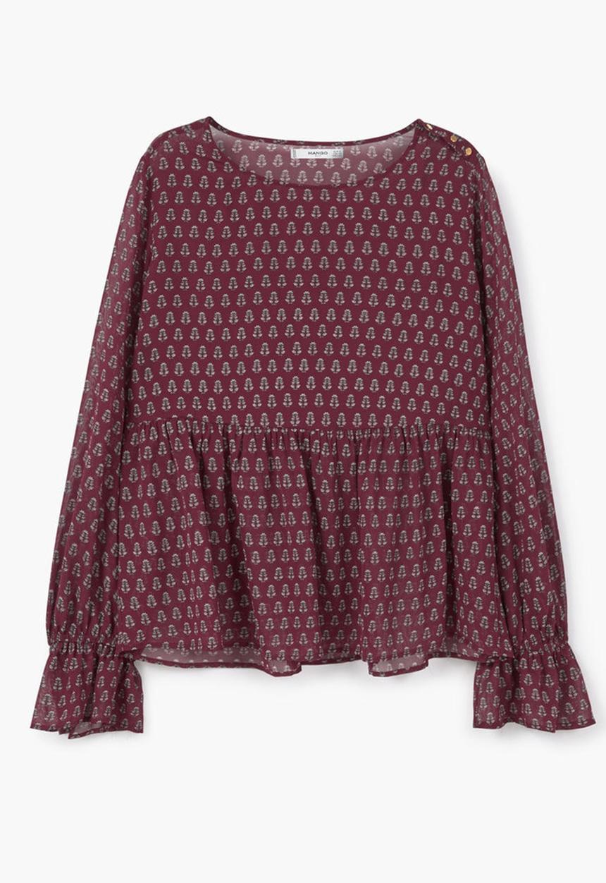 MANGO - Frill Detail Blouse Dark Red