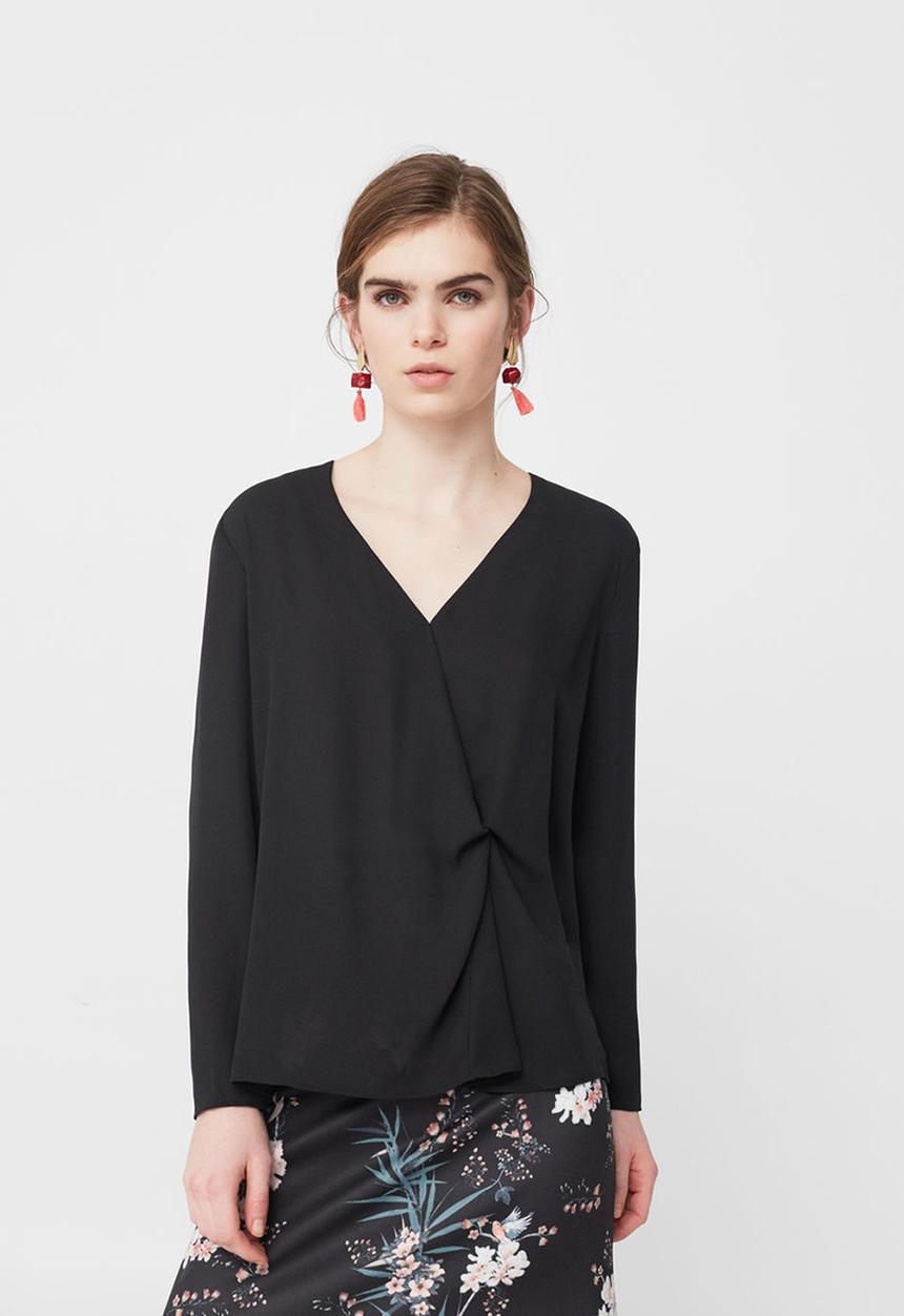 MANGO - Knot Detail Flowy Blouse Black