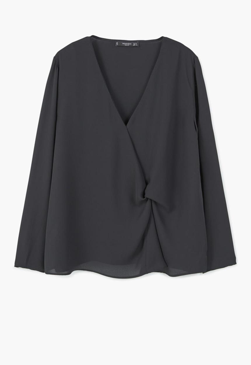MANGO - Knot Detail Flowy Blouse Black