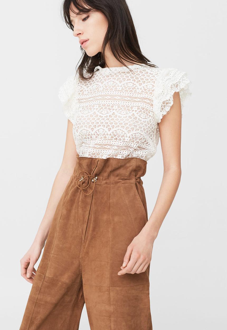 MANGO - Frill Detail Lace Blouse White