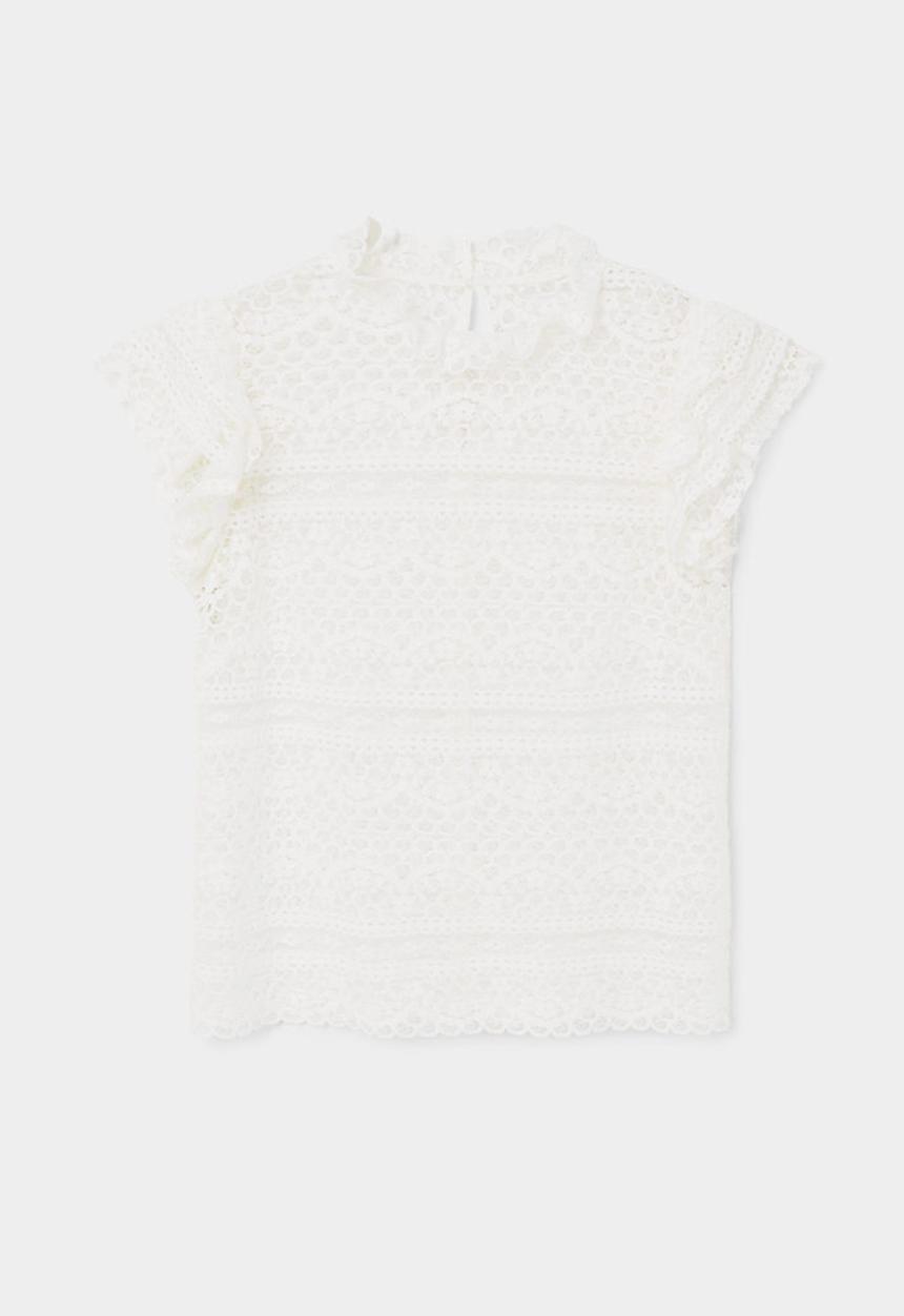 MANGO - Frill Detail Lace Blouse White