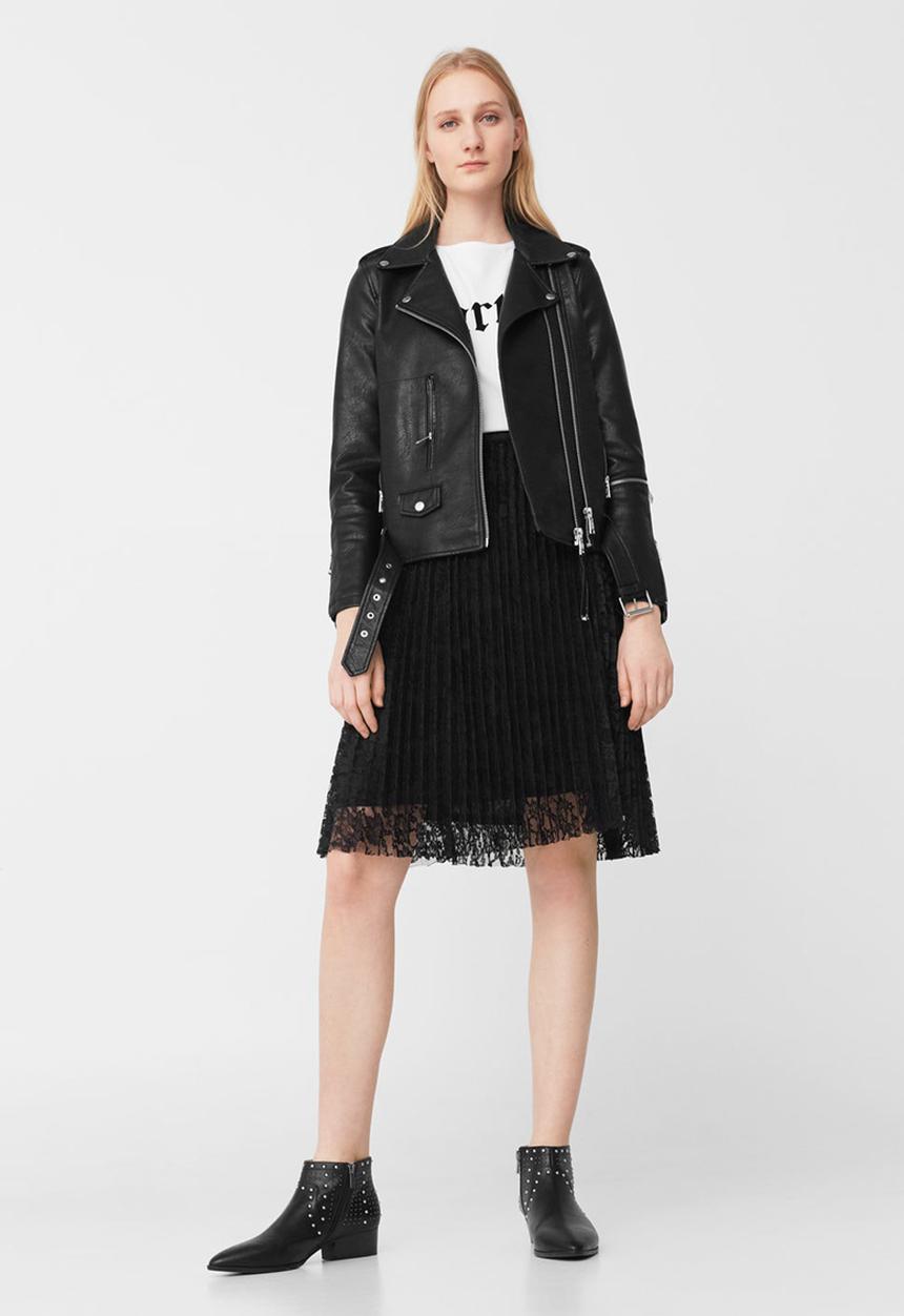 MANGO - Pleated Lace Skirt Black