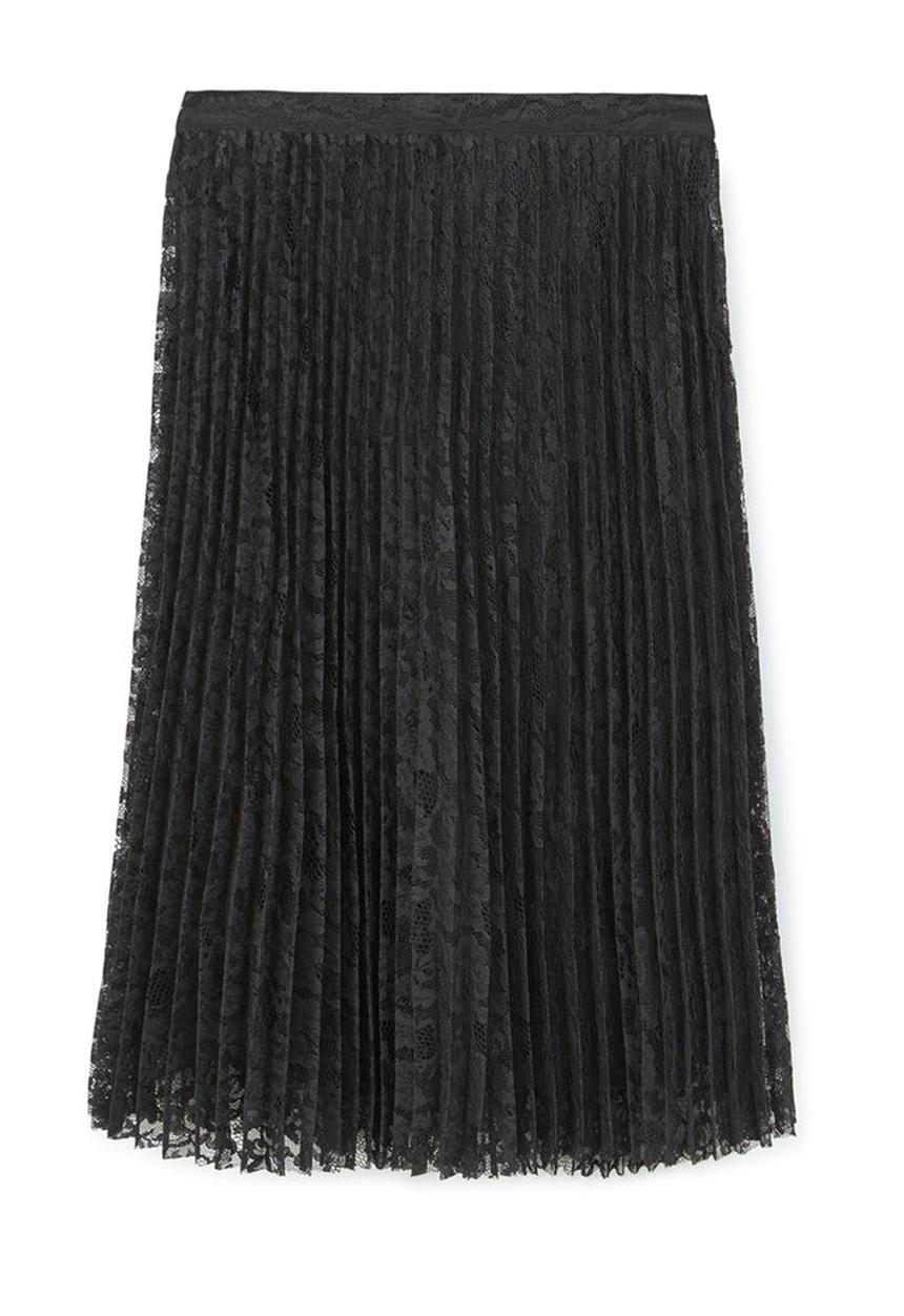 MANGO - Pleated Lace Skirt Black