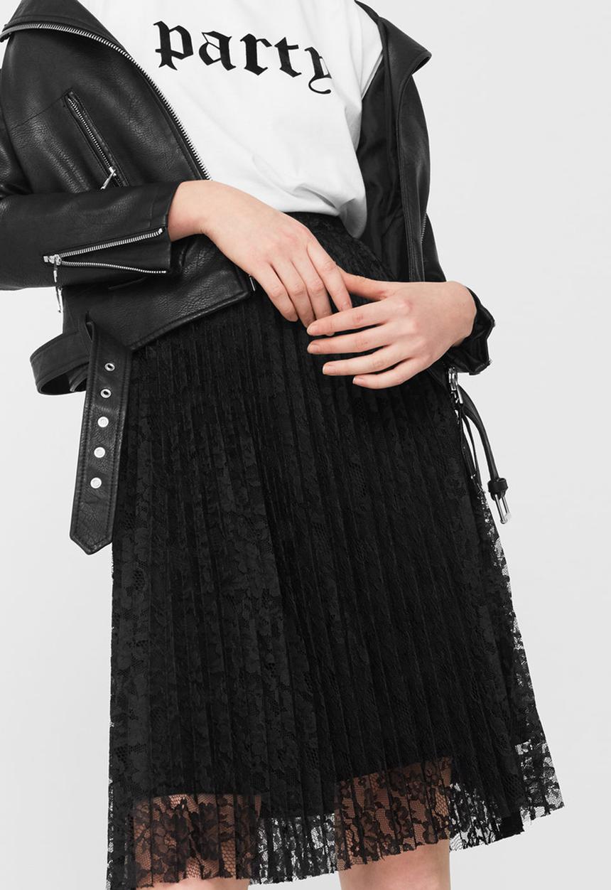 MANGO - Pleated Lace Skirt Black