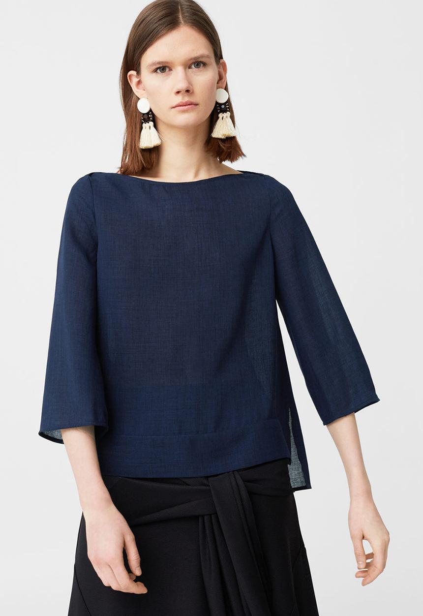 MANGO - Side Slit Blouse Navy