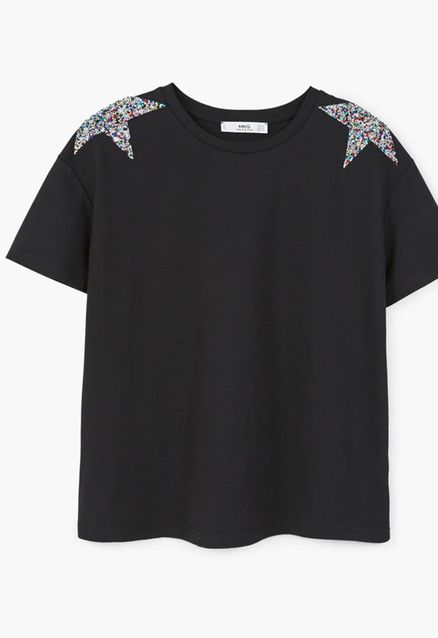 MANGO - Sequin Star T-shirt Black