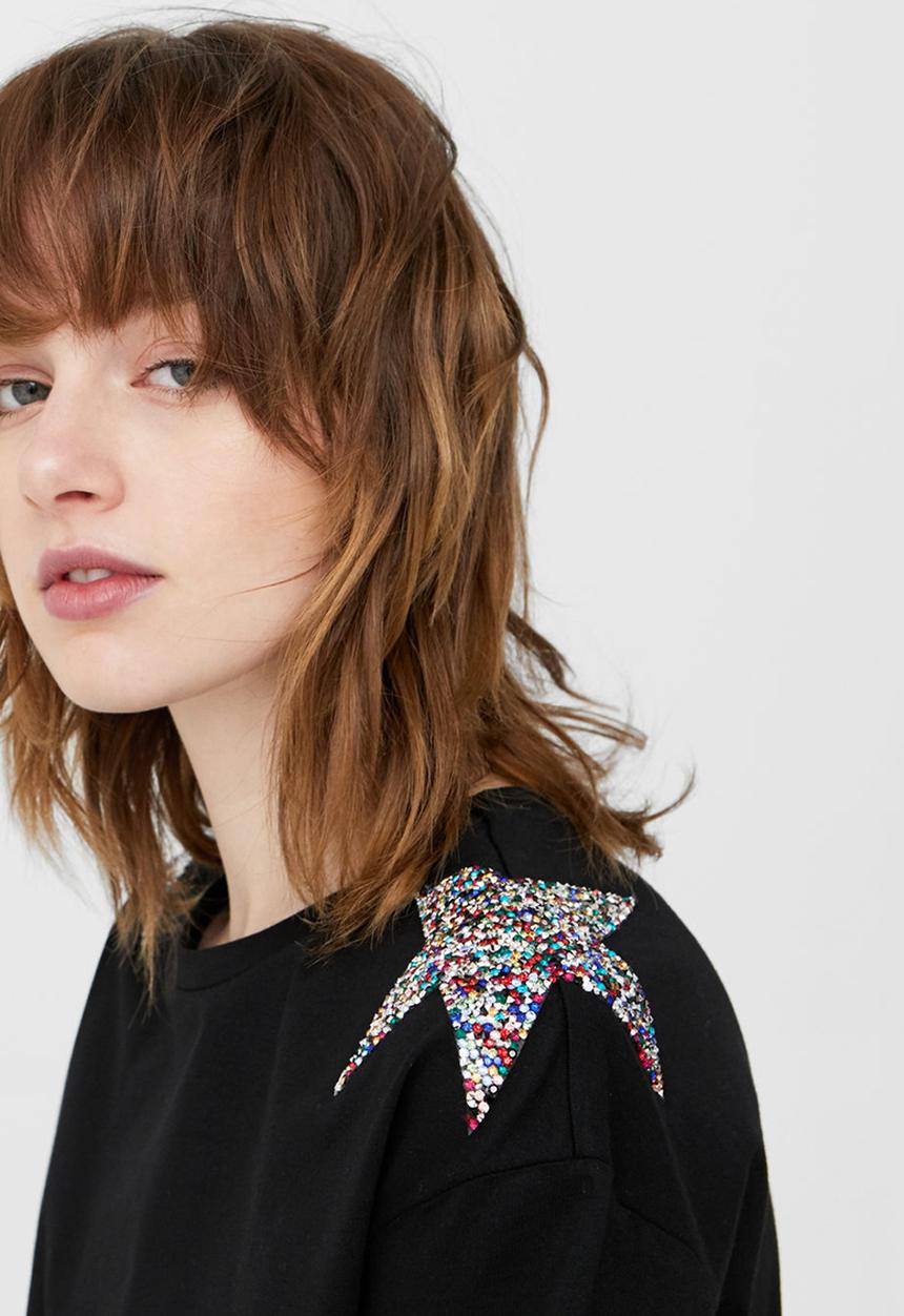 MANGO - Sequin Star T-shirt Black