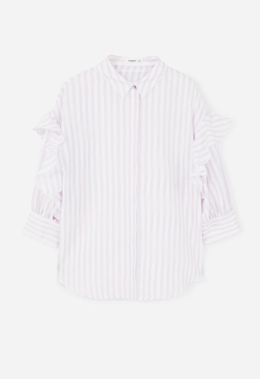 MANGO - Ruffle Striped Shirt White