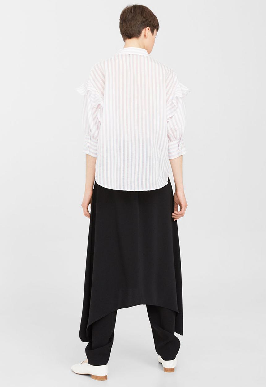 MANGO - Ruffle Striped Shirt White