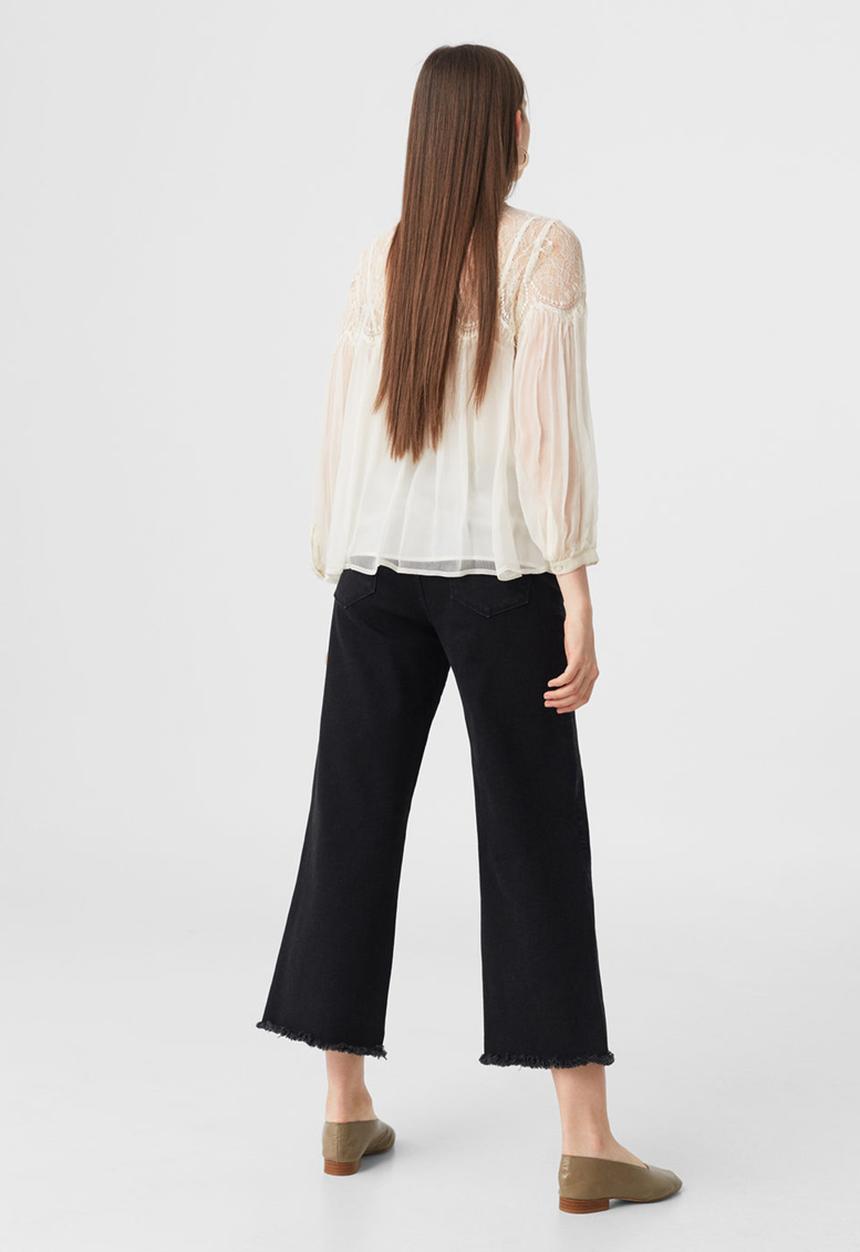 MANGO - Lace Panel Blouse Beige