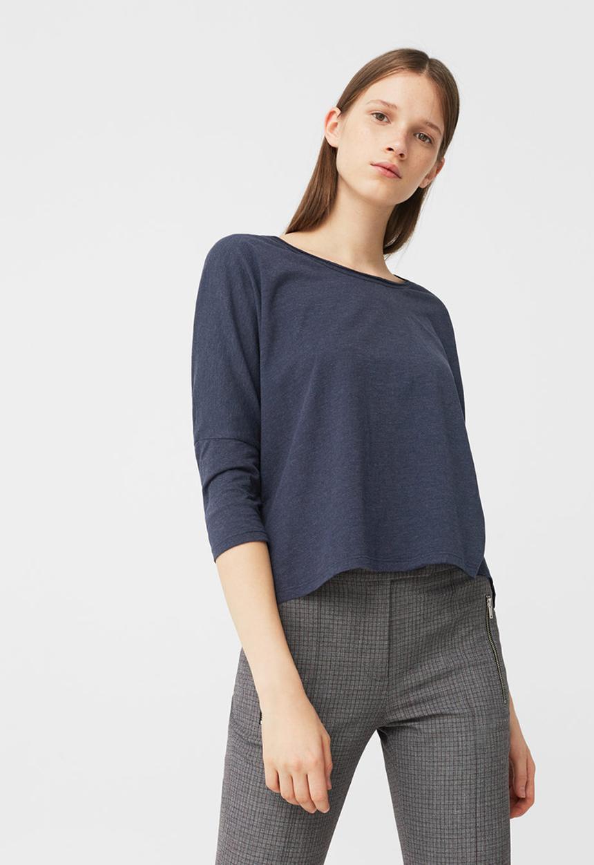 MANGO - 3/4 Sleeve T-shirt Navy